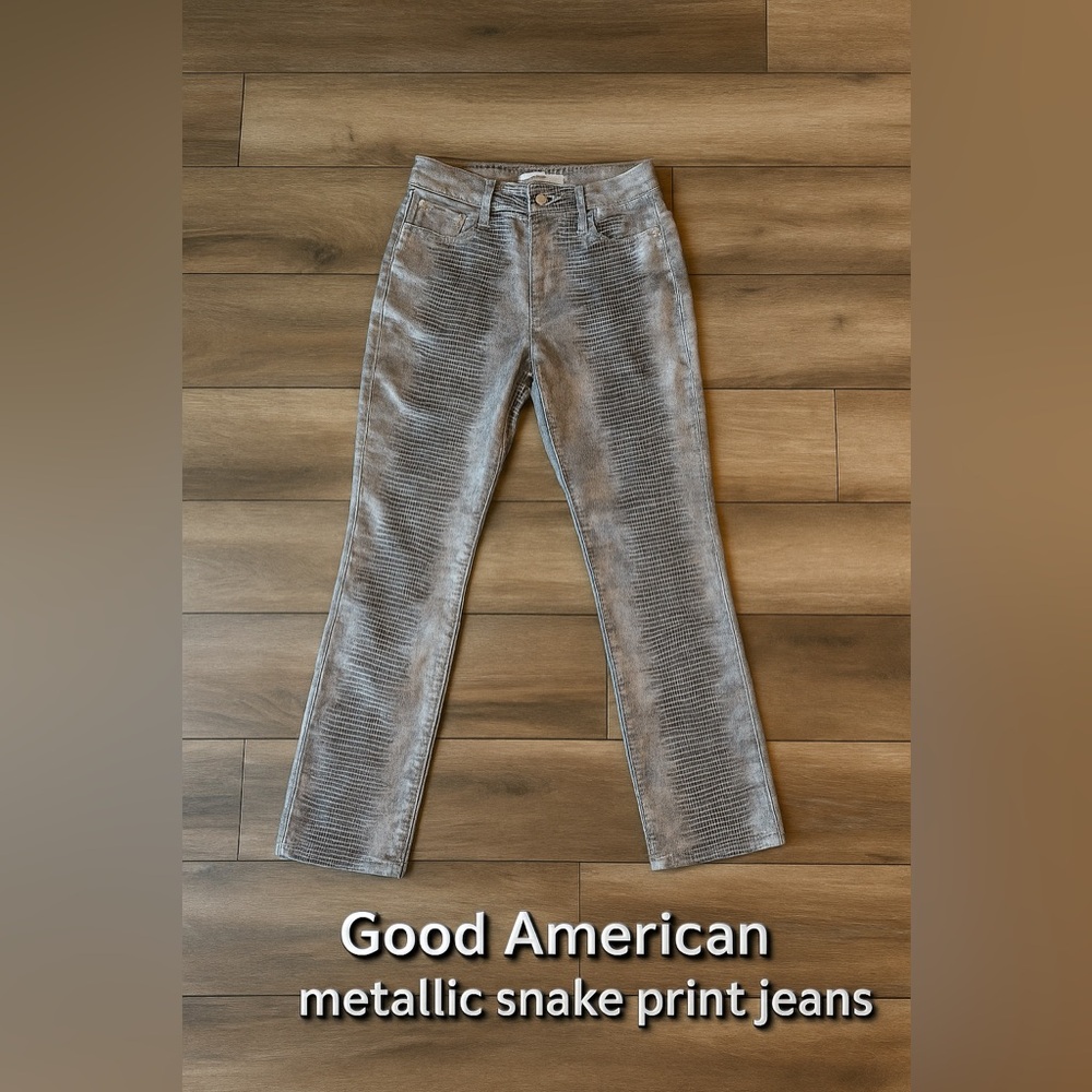 Good American metallic Silver Snake Print Pants